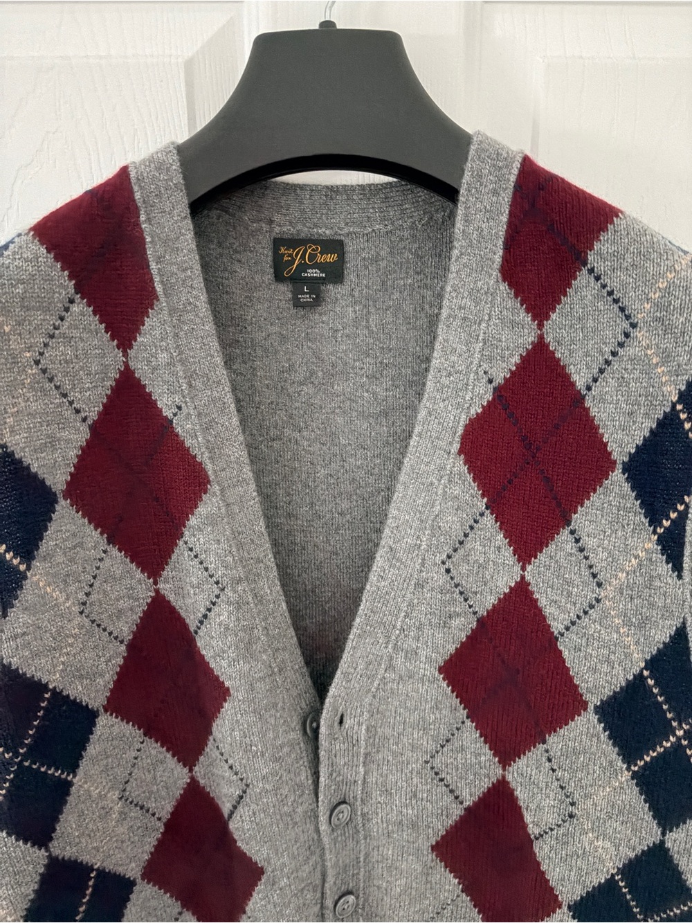 J Crew Large Grey with Argyle Button Up Cashmere Sweater Vest